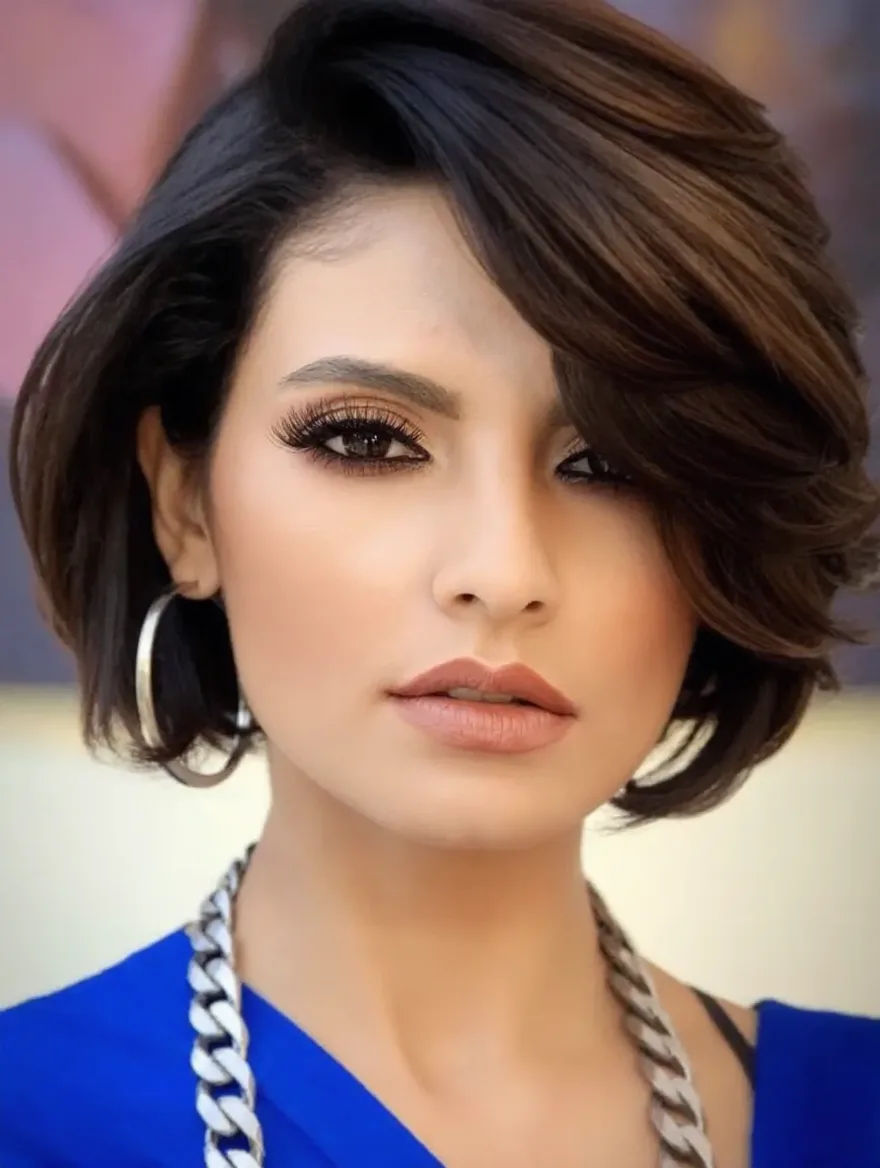 Classic Wavy Bob with Side-Swept Bangs